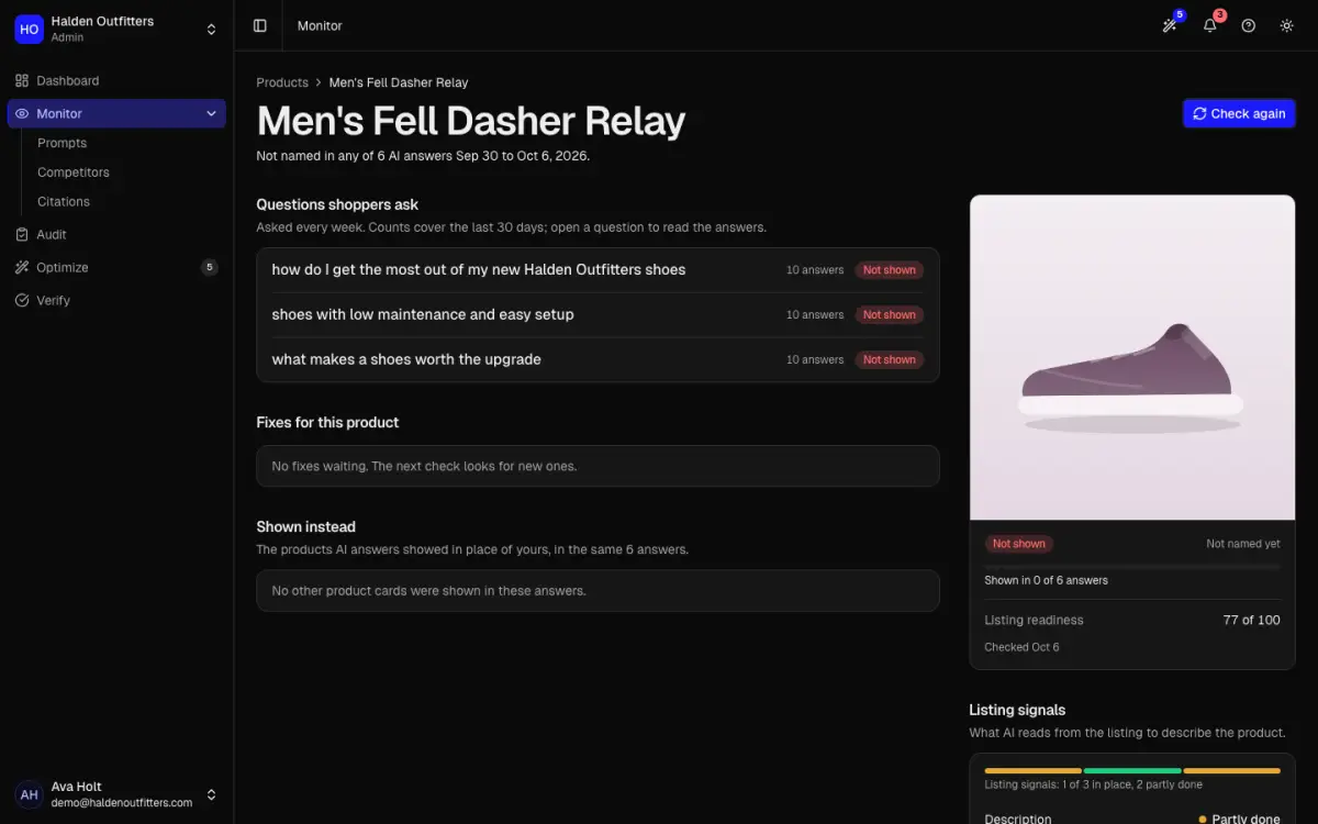 A product's detail page