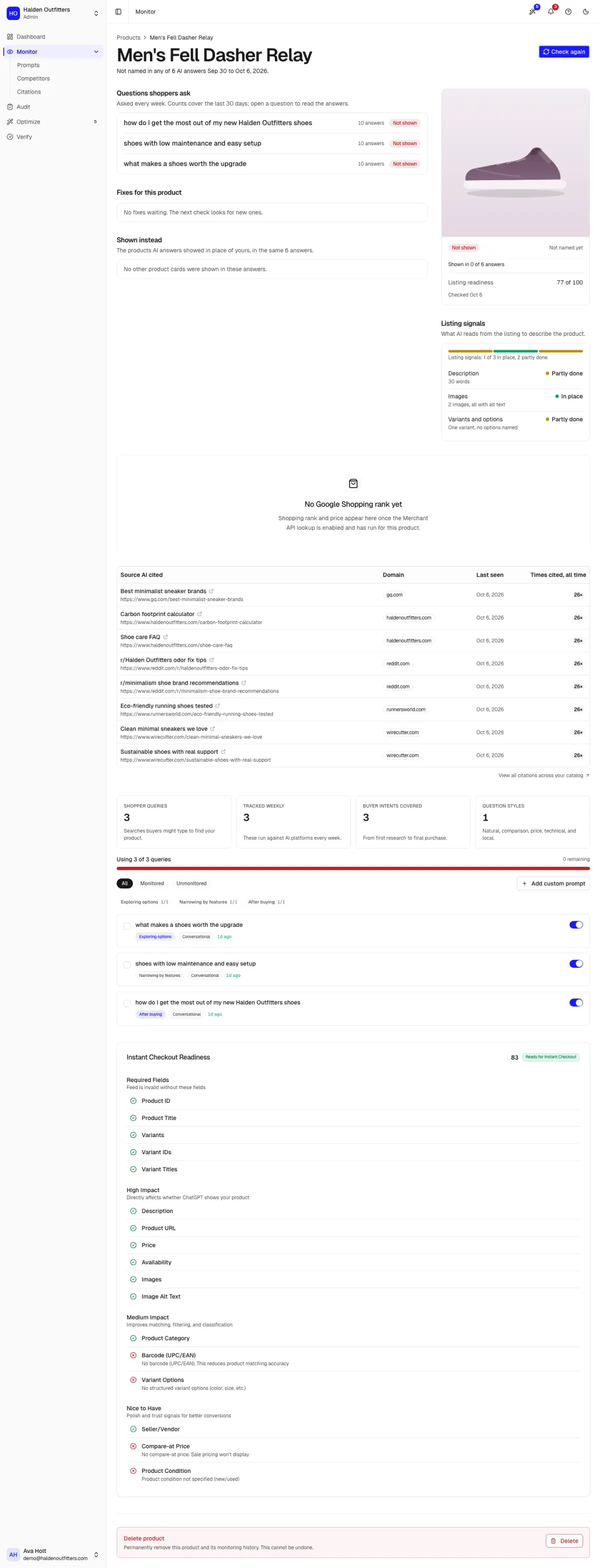 A product's detail page