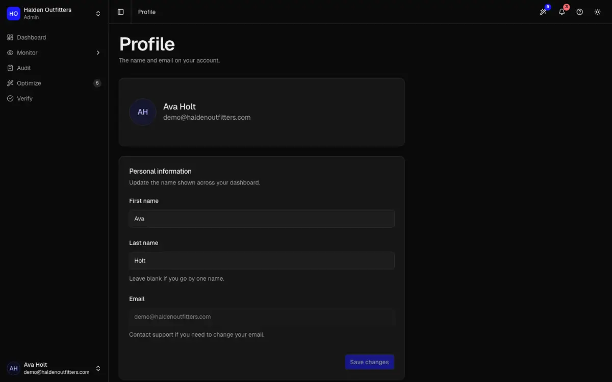 The profile page