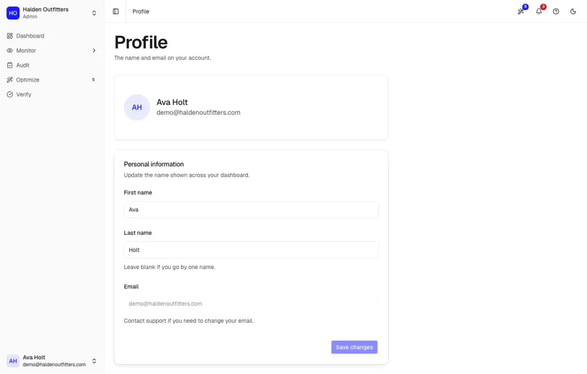 The profile page