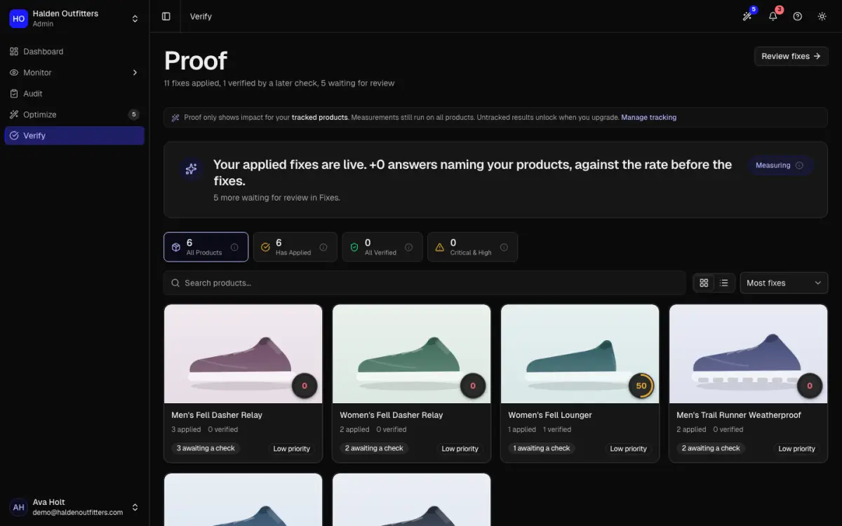 The Proof page with applied and verified fixes