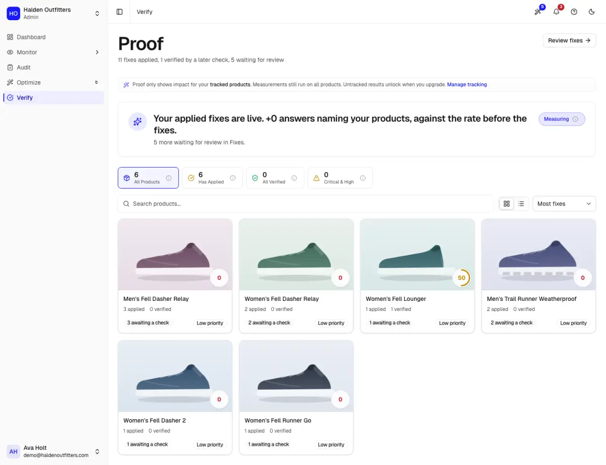 The Proof page with applied and verified fixes